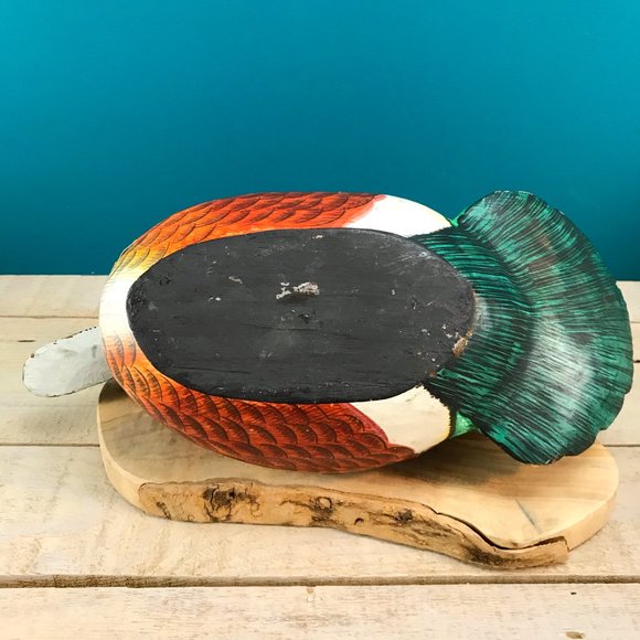 VINTAGE Wood Duck Decoy Hand-Painted Bright Colors Distressed Rustic Cabin Decor - Picture 10 of 11